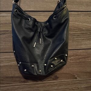 Black Studded Leather Hobo Bag